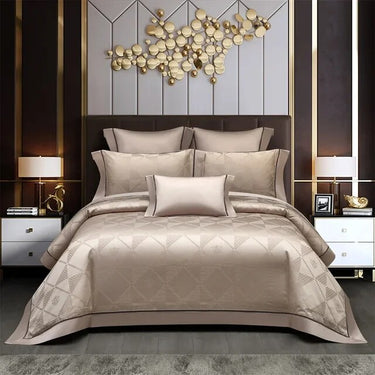 Luxury European Dark Golden Jacquard Silky Shiny Duvet Cover Set, Egyptian Cotton 1000TC Bedding Set